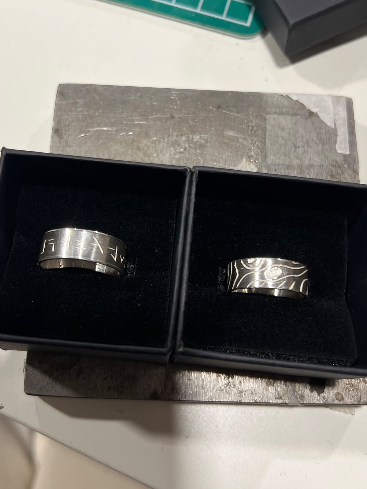 Silver rings with individual markings and patterns
